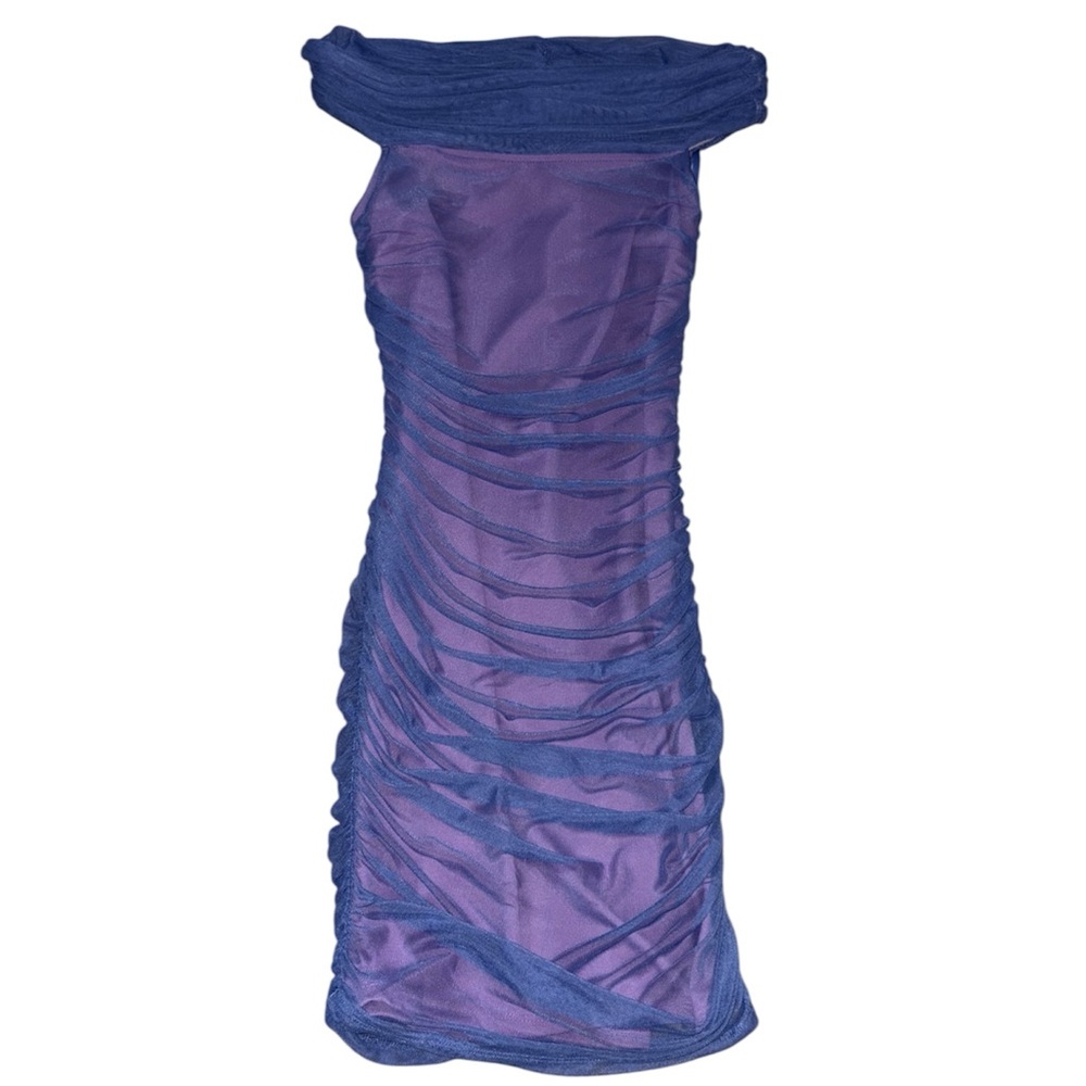 Bebe off the Shoulder Pink x Blue Form Fitting Dress
